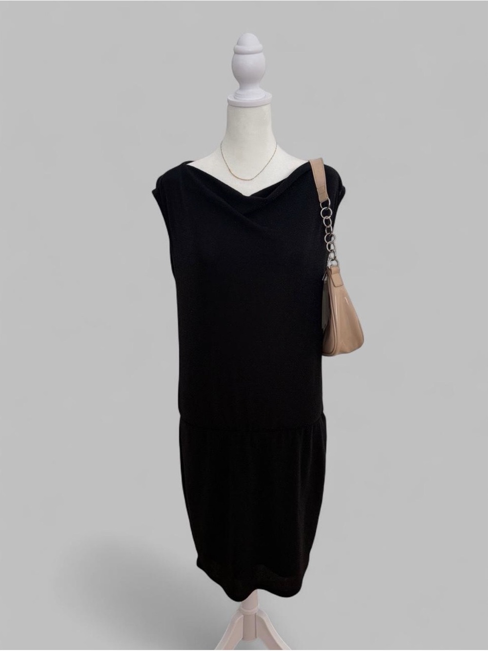 Promod Black Sleeveless Cowl-Neck Midi Dress